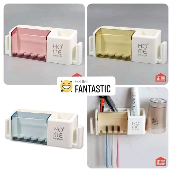 Toothbrush Holder Bathroom Accessories Stand Toothpaste Home Cosmetics Family Self Adhesive 5 Slots Wall Mounted For Razor