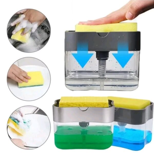 Automatic Soap Dispenser Bottle for Kitchen Dish Soap Box with Sponge Holder Hand Press Liquid Dispensing Kitchen Tools - Image 5