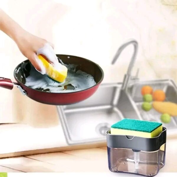 Automatic Soap Dispenser Bottle for Kitchen Dish Soap Box with Sponge Holder Hand Press Liquid Dispensing Kitchen Tools