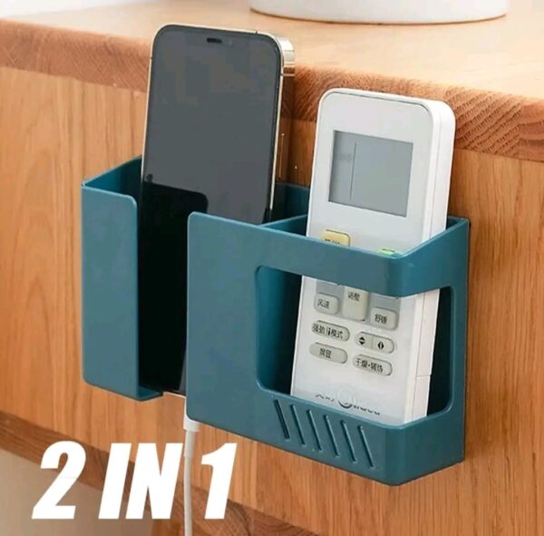 2 in 1 Wall-mounted Mobile Phone Remote Control Storage Box Multifunctional Punch-free Storage Rack Wall Debris Storage Holders