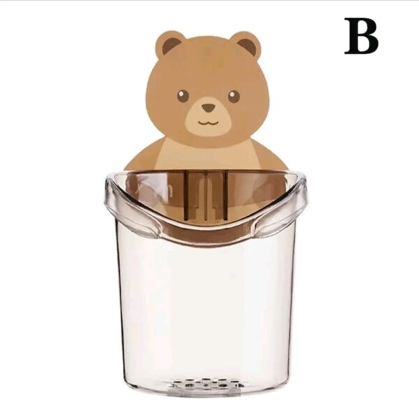 Toothbrush Holder Adorable Bear Hug Storage Cup Wall-mounted Drain Design Easy Organization Toothbrush Cup Bathroom Supplies - Image 8