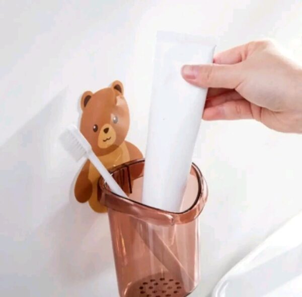 Toothbrush Holder Adorable Bear Hug Storage Cup Wall-mounted Drain Design Easy Organization Toothbrush Cup Bathroom Supplies - Image 5