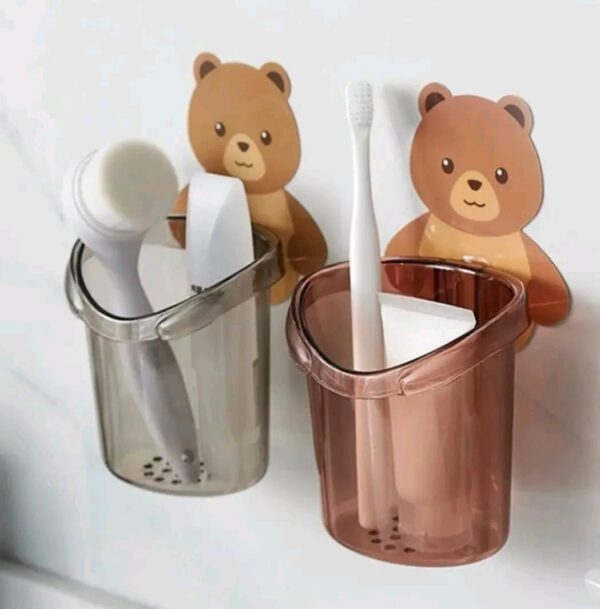 Toothbrush Holder Adorable Bear Hug Storage Cup Wall-mounted Drain Design Easy Organization Toothbrush Cup Bathroom Supplies - Image 4