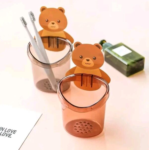 Toothbrush Holder Adorable Bear Hug Storage Cup Wall-mounted Drain Design Easy Organization Toothbrush Cup Bathroom Supplies - Image 3