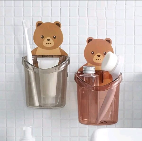 Toothbrush Holder Adorable Bear Hug Storage Cup Wall-mounted Drain Design Easy Organization Toothbrush Cup Bathroom Supplies - Image 2