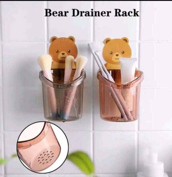 Toothbrush Holder Adorable Bear Hug Storage Cup Wall-mounted Drain Design Easy Organization Toothbrush Cup Bathroom Supplies