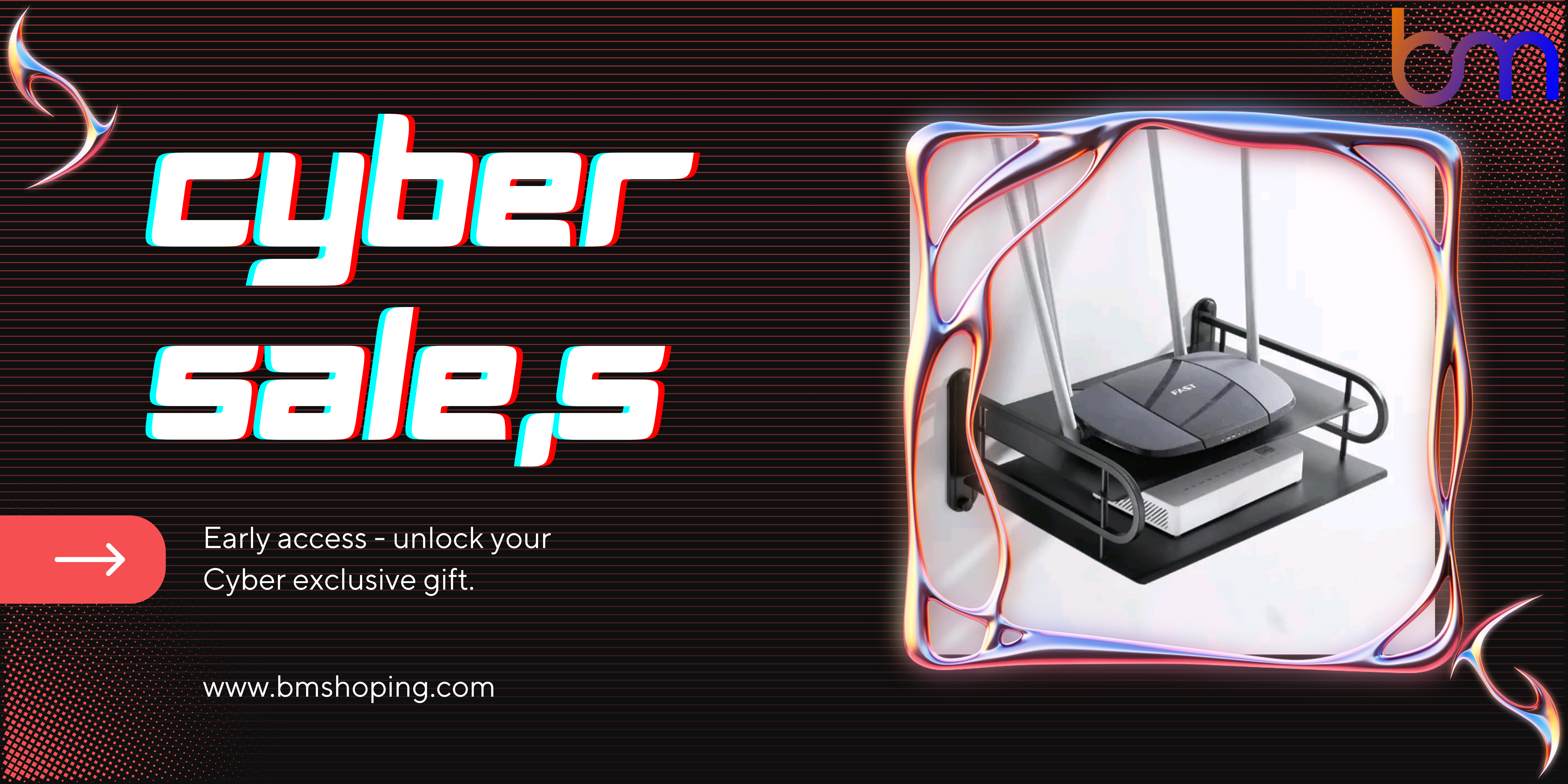 Black and Coral Futuristic Cyber Monday Banner