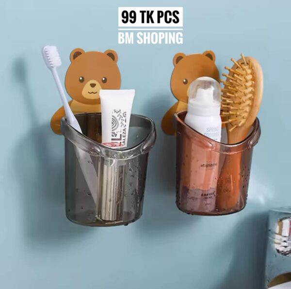 Teddy Bear Wall Mounted Toothbrush Holder Cup Punch Free Storage Rack Bathroom Supplies Organizer Bathroom Accessories