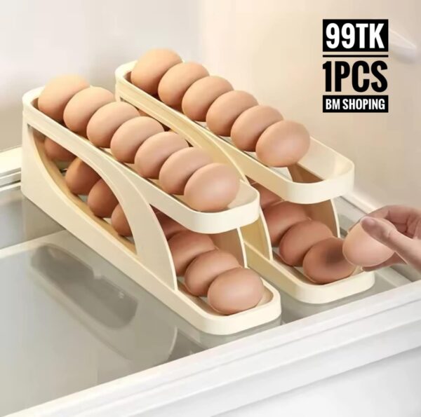 1 pcs Egg Dispenser - Food Grade Plastic, Rolling and Automatic Sliding Spiral Holder, 14-15 Egg Capacity, Perfect for Refrigerator