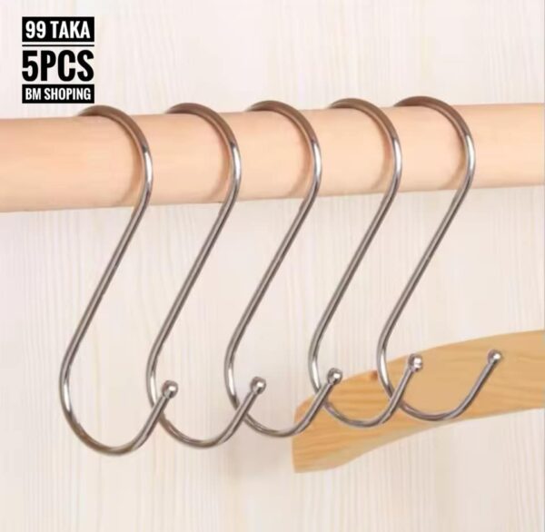 5 PCS Stainless Steel S-Shape Hook Kitchen Bedroom Multi-function Railing S Hanger Hook Clasp Holder Hooks Hanging Storage Tools