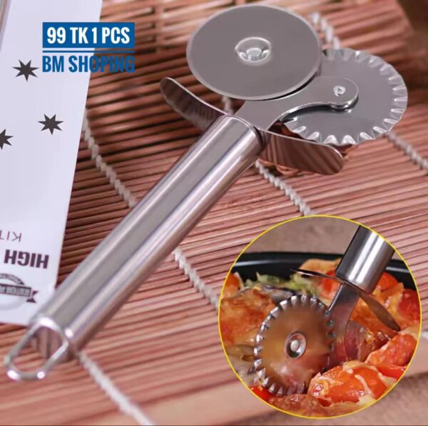 Hot Sale Double Roll Stainless Steel Pizza Knife Pasta Cutter Baking Household Accessories Pasta Round Lace Pizza Wheel Pancake Pastry Pie Slicer Knife Kitchen Tools