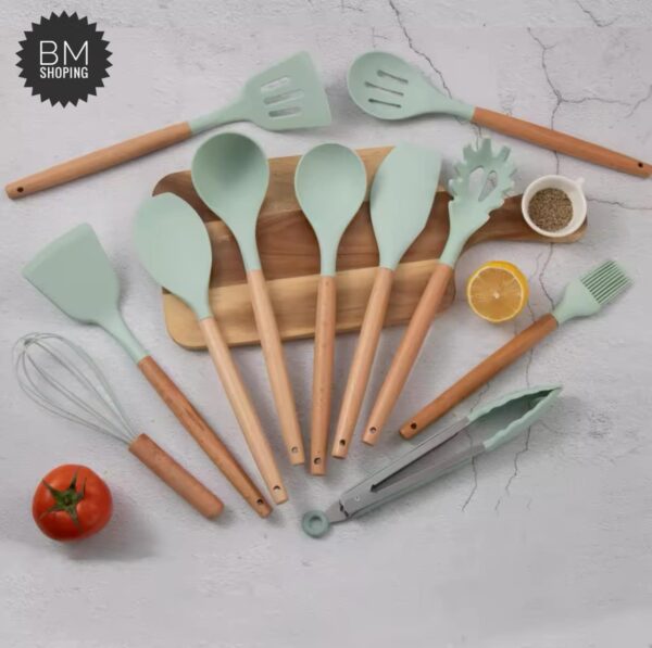 12pcs/set, Silicone Cooking Utensils Set With Wooden Handle, Colorful Non-stick Pot, Heat Resistant - Image 7