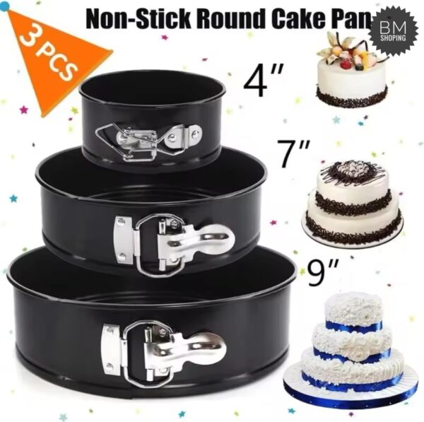 3 Pcs Round Shape Cake Mould - Black