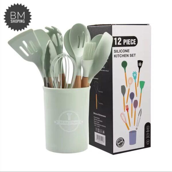 12pcs/set, Silicone Cooking Utensils Set With Wooden Handle, Colorful Non-stick Pot, Heat Resistant - Image 3