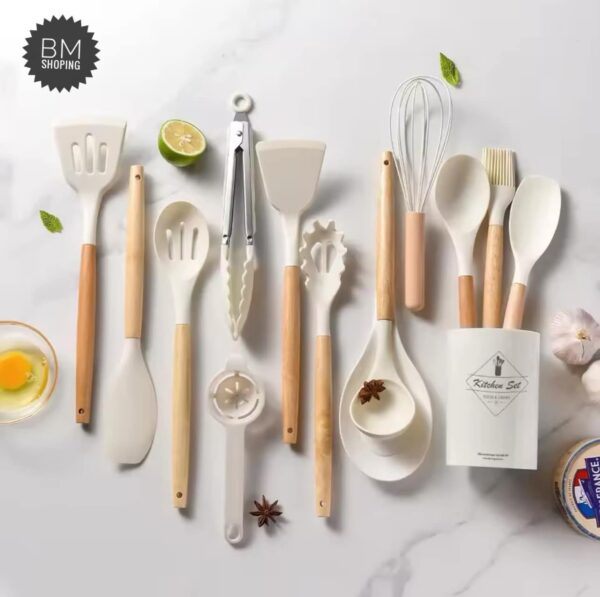 12pcs/set, Silicone Cooking Utensils Set With Wooden Handle, Colorful Non-stick Pot, Heat Resistant - Image 5