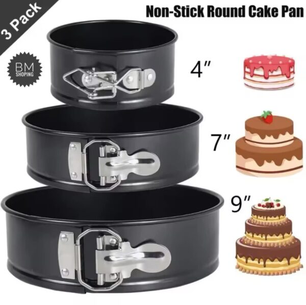 3 Pcs Round Shape Cake Mould - Black - Image 5