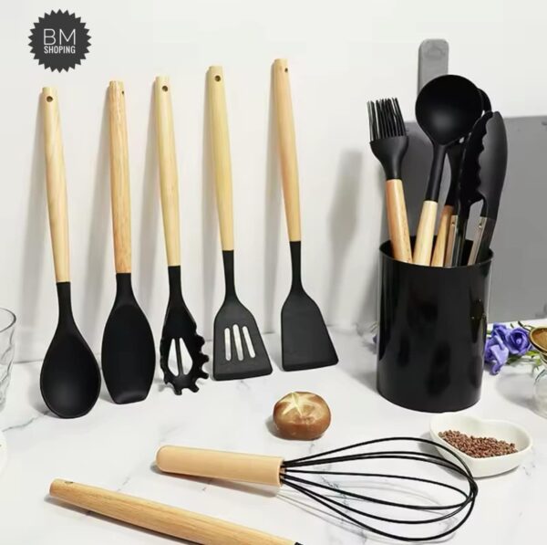 12pcs/set, Silicone Cooking Utensils Set With Wooden Handle, Colorful Non-stick Pot, Heat Resistant - Image 2