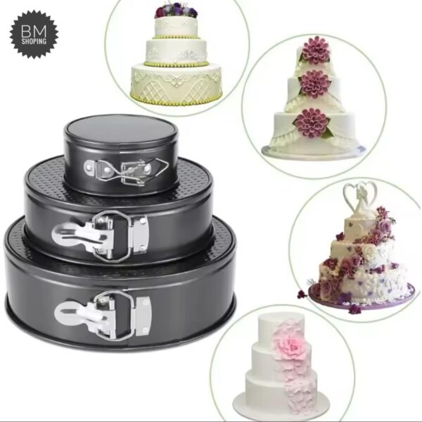 3 Pcs Round Shape Cake Mould - Black - Image 3