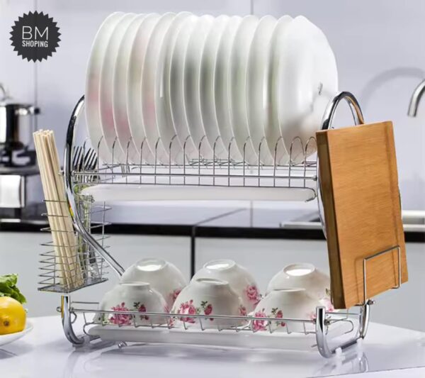 Stainless Steel 2 Tier Dish Rack Dish Drain Rack Drying Rack Dish Drainer Rack Dish Racks for Kitchen Counter - Image 4