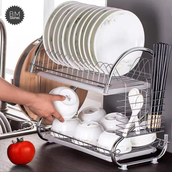 Stainless Steel 2 Tier Dish Rack Dish Drain Rack Drying Rack Dish Drainer Rack Dish Racks for Kitchen Counter